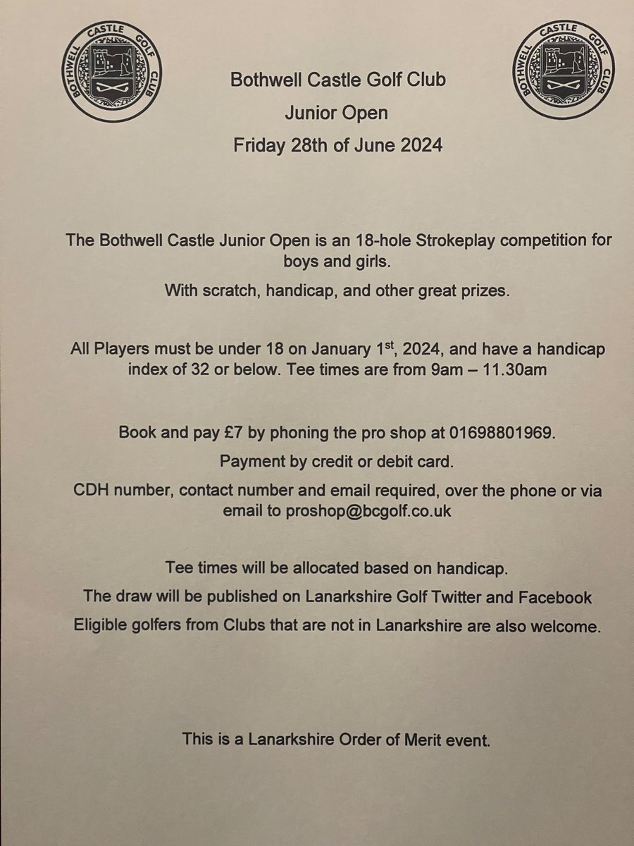 Could I please ask for help to publicise the Bothwell Junior Open?
Any retweets would be very much appreciated.  👍