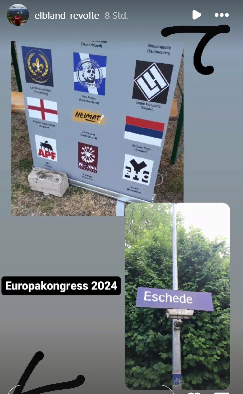 1/3 #AntifaGrenzenlos: Am 18. Mai 2024 fand auf dem „HeimatHof“ in #Eschede (Germany) ein faschistischer Europa-Kongress der „Alliance for Peace and Freedom“ (APF), der Neonazi-Kleinstpartei „die Heimat“ (ehemals #NPD) und der „Jungen Nationalisten“ statt.