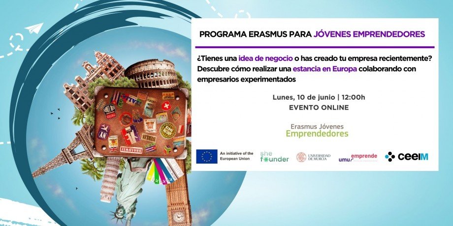 CeeiMurcia's tweet photo. #AgendaCEEIM 🔵⚫ 
El 10 de junio celebramos este webinar en colaboración con @UMUEmprende en el que os contaremos todas las oportunidades del Programa Erasmus para Jóvenes Emprendedores, que como sabéis gestionamos desde CEEIM.

¡No os lo perdáis!
🔗 https://t.co/WlfL97m4v3 https://t.co/OZzyPn9kXg