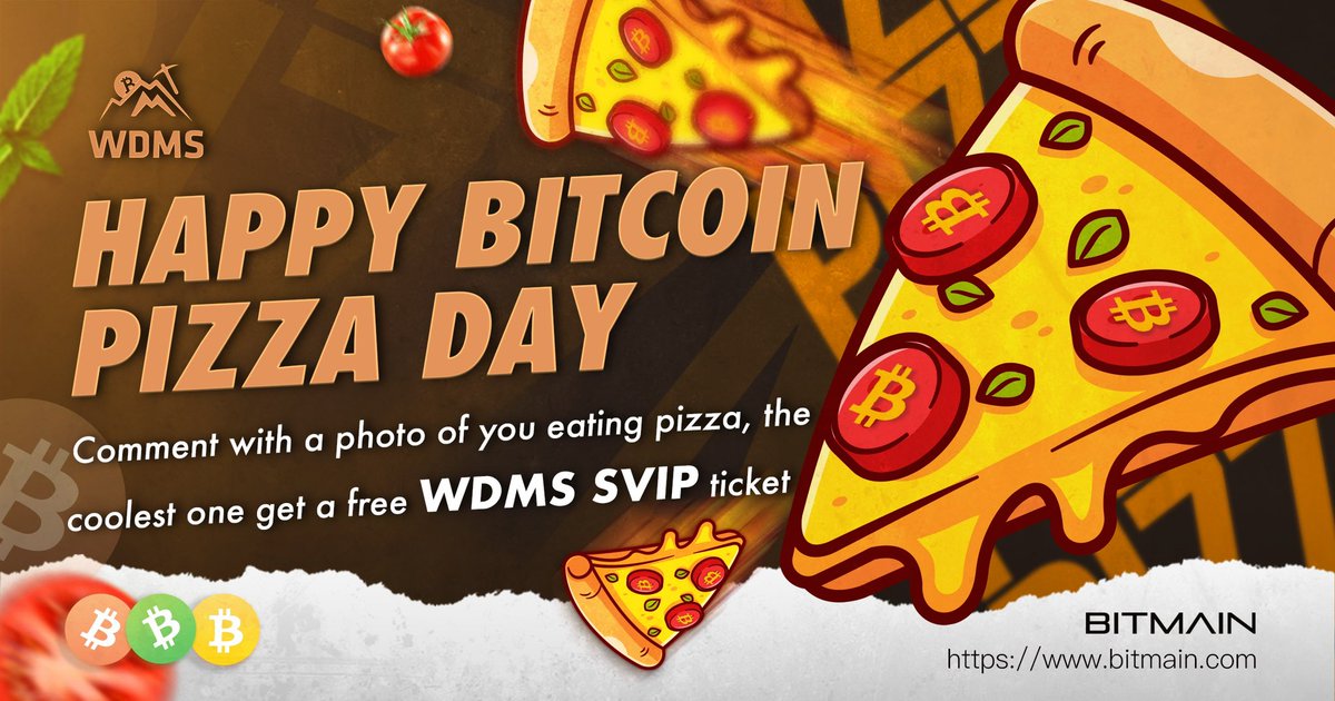 🎉Happy #BITCOIN #Pizzaday ‼️ 👉Comment with your sharpest pizza-eating look and win a #WDMS2024 SVIP ticket (worth $1500) 🔗 bitmain.com/wdms 💄Glam on😎