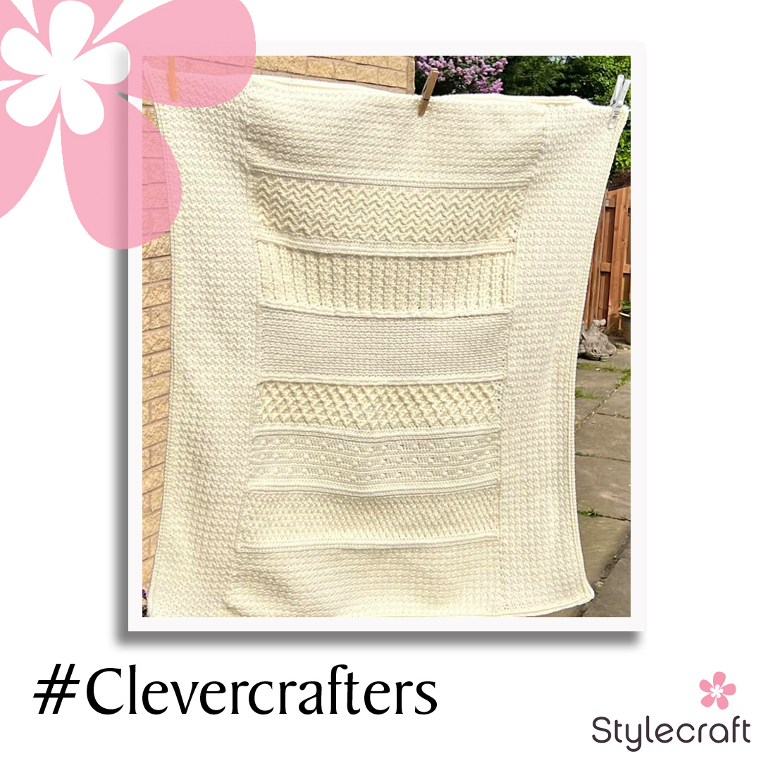 Joanne Myers’ baby blanket is fabulous. She used Special for Babies DK and the North Sea Gansey Afghan pattern by Lena Skvagerson, inspired by 19th century fisherman sweaters. #clevercrafters