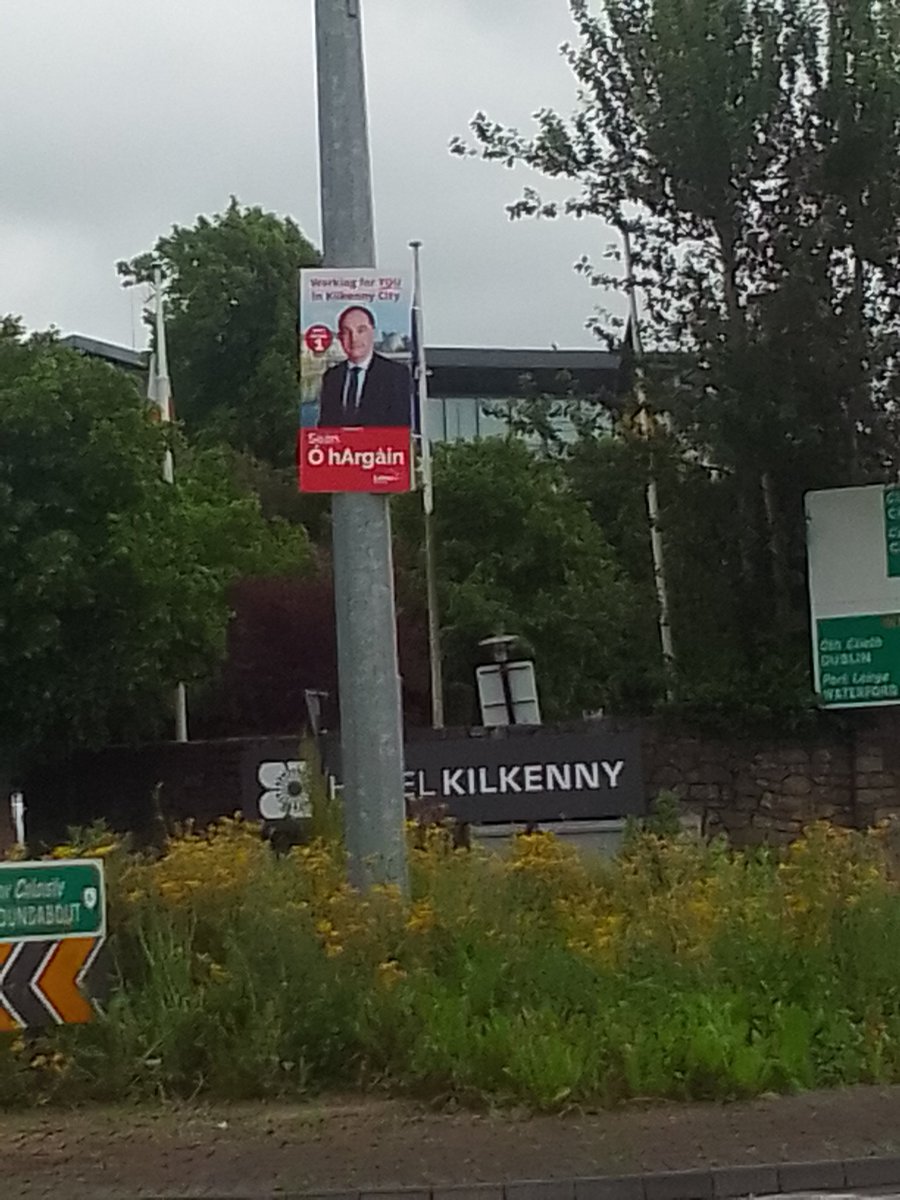 Last thing on posters.

I could have picked 30-40 examples of posters erected illegally like this one in the middle of a roundabout.

The only posters to be cut down by Kilkenny county council are mine.

They're annoyed with the message #IrelandisFull 

#KilkennyCity 
#LE24