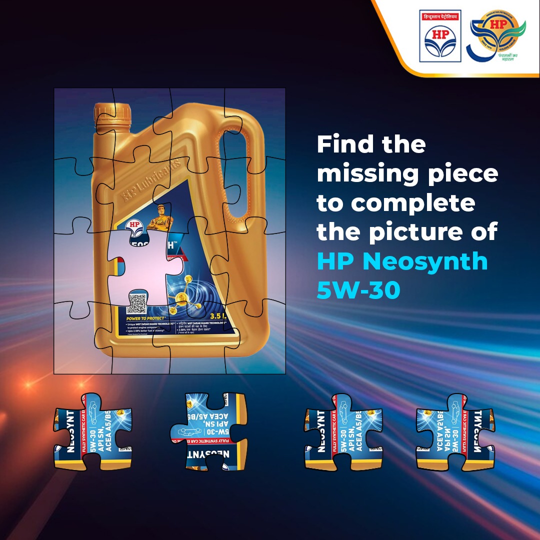 Time to test your mental agility. Watch this picture carefully and mention the number of piece in the image required to complete the picture of HP Neosynth 5W-30

#MindExercise #HPTowardsGoldenHorizon #HPCL #DeliveringHappiness