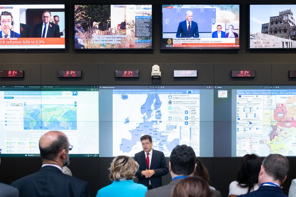 EU Ambassadors visited the 🇪🇺 Emergency Response Coordination Centre (ERCC) today with Commissioner @JanezLenarcic. The ERCC operates 24/7 to coordinate the delivery of Member States' assistance to disaster-stricken countries and ensure the rapid deployment of emergency support.