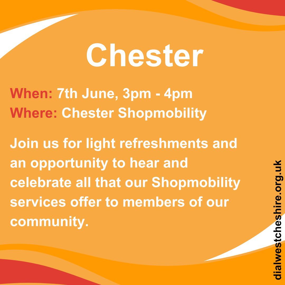 Join us to celebrate #NationalShopmobilityAwarenessDay We have events taking place at all of our #Shopmobility sites across Chester & West Cheshire and would be delighted if you, our valued customers, would join us. @ShopmobilityUK #Chester #Northwich #EllesmerePort @ShitChester