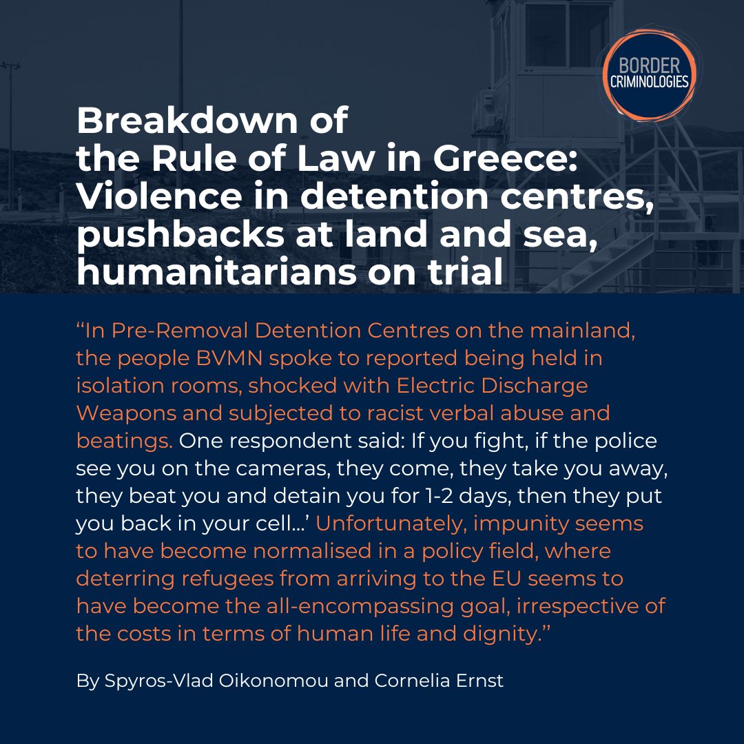 [New Blog 🖊️] MEP @ErnstCornelia and activist Spyros-Vlad Oikonomou detail alarming human rights abuses in #Greece's border regime, exposing #EU complicity and the urgent need for accountability and action to divest resources for real issues. Read more: blogs.law.ox.ac.uk/border-crimino…