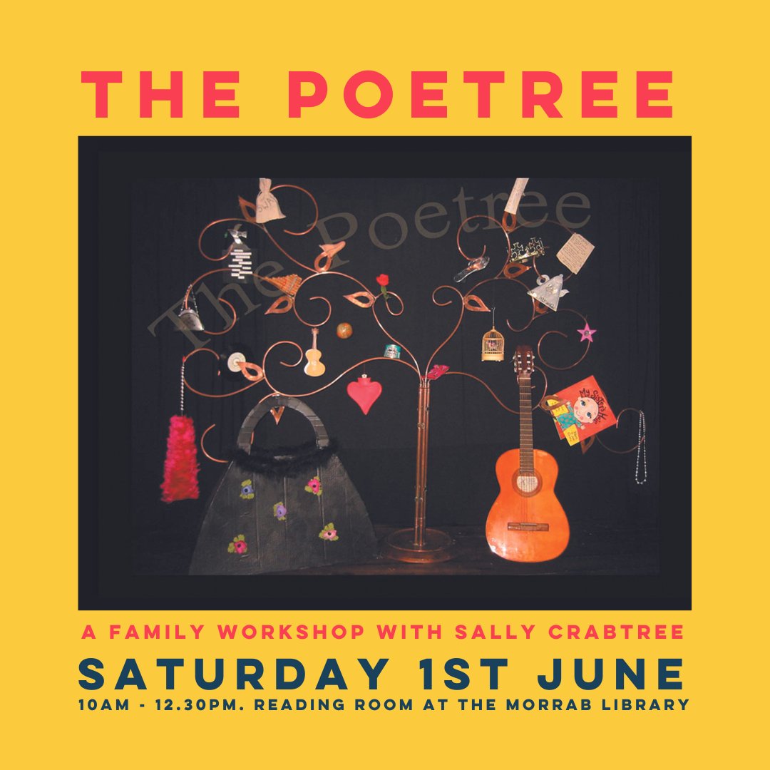 Join Sally Crabtree for a free family workshop at @morrablibrary on Saturday 1st June (10 – 12.30) where you can pick something off the 'Poetree' & listen to the song, story or poem it inspires, make edible poetry & a Word Bird book. Booking essential: bit.ly/3KaTfYD