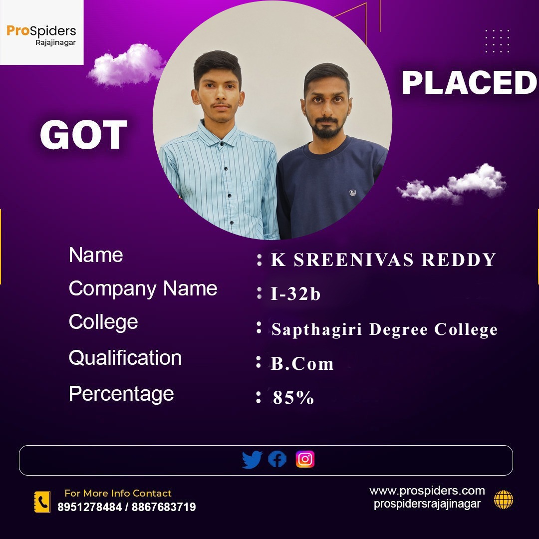 Congratulations K Sreenivas Reddy for getting placed as Operating Executive

#businessdevelopmentexecutive
#prospiders
#placements
#rajajinagar
#bcom
#graduate
#sapthagiridegreecollege
#prospidersrajajinagar