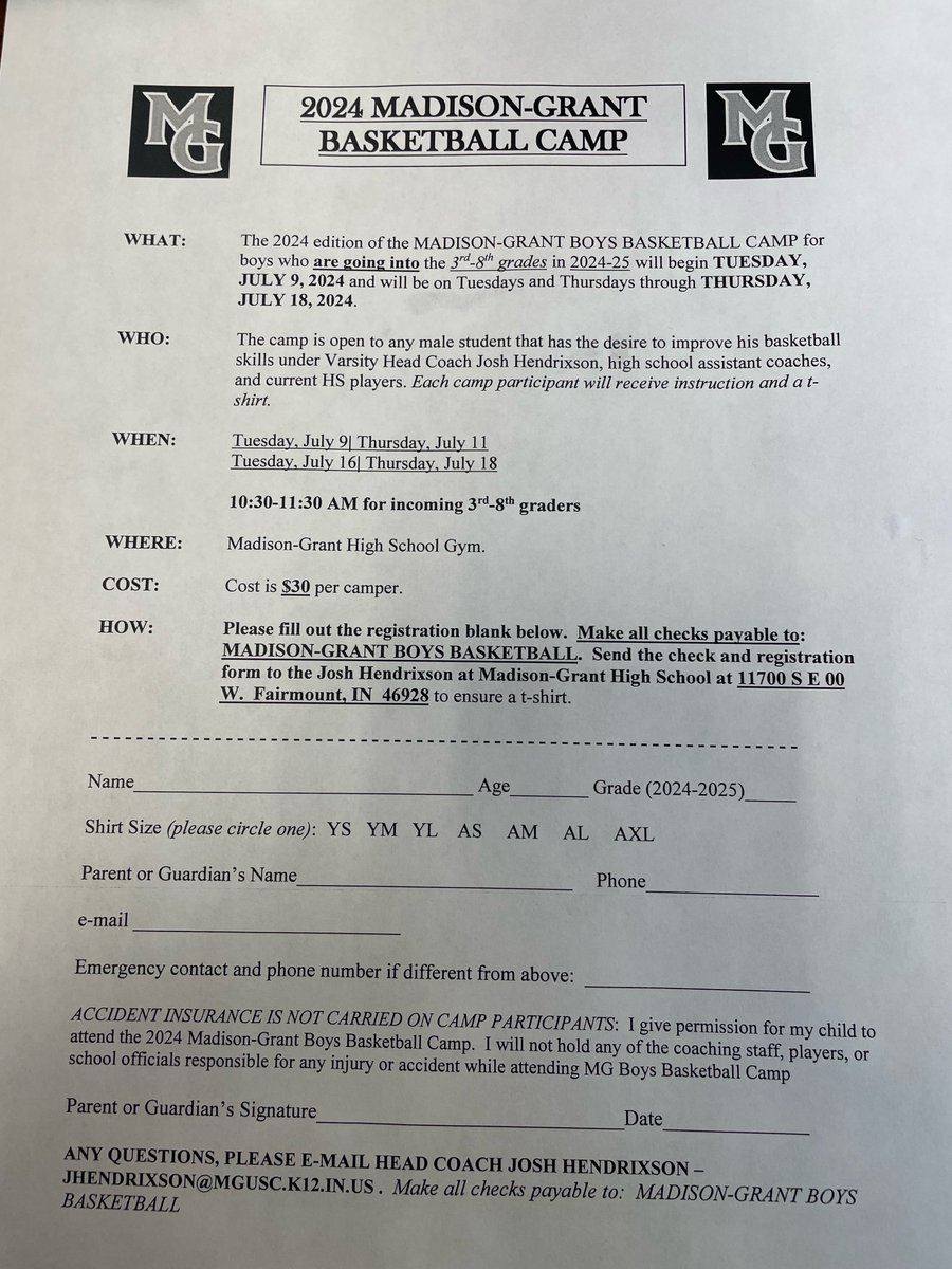 Don't forget to sign up for MG boys basketball camp in July!