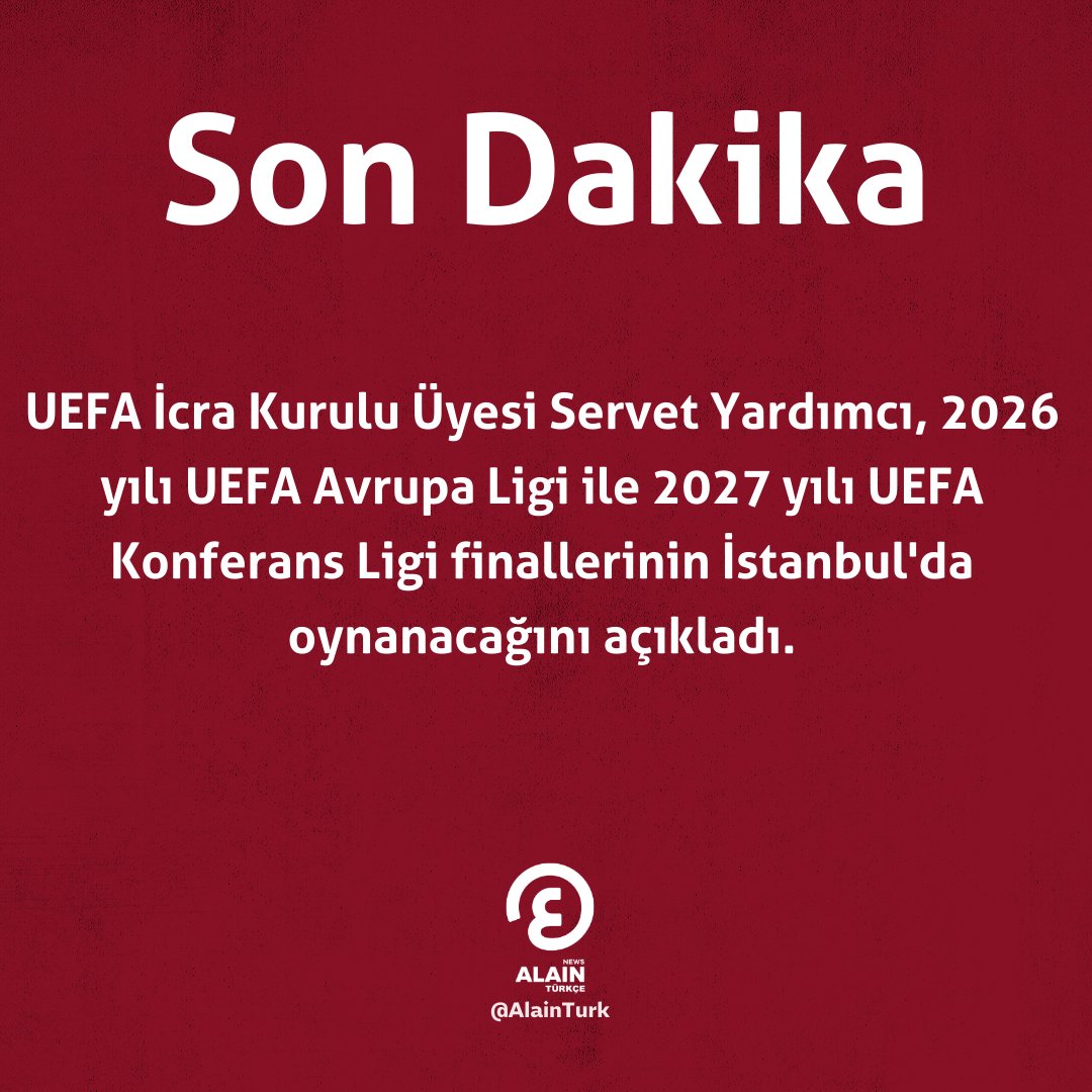 🔴 UEFA İcra Kurulu Üyesi Servet Yardımcı, 2026 yılı UEFA Avrupa Ligi ile 2027 yılı UEFA Konferans Ligi finallerinin İstanbul'da oynanacağını açıkladı. #Uefa #İstanbul #gündem #SONDAKİKA #Dünyayaaçılangözünüz