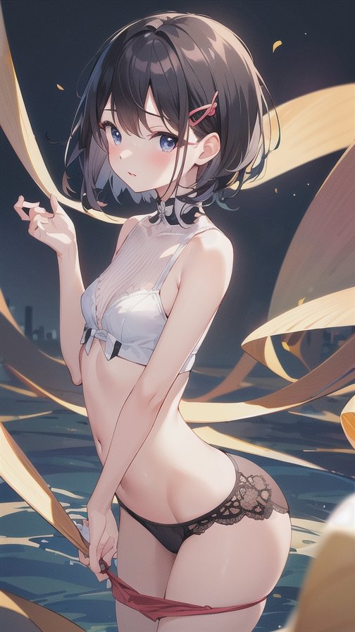 育生aiイラストアプリでプロンプトを1つずつ足していってみる。※そのほか設定は自動※

アクセサリー「ヘアピン」
下着が少しセクシーに
①パ〇チラ ②微乳 ③黒髪 ④照れ顔
⑤ショートヘア ⑥ヘアピン

では、検証してみます
#育生AI #パンチラ
 #微乳 #黒髪 #照れ顔 #ショートヘア #ヘアピン