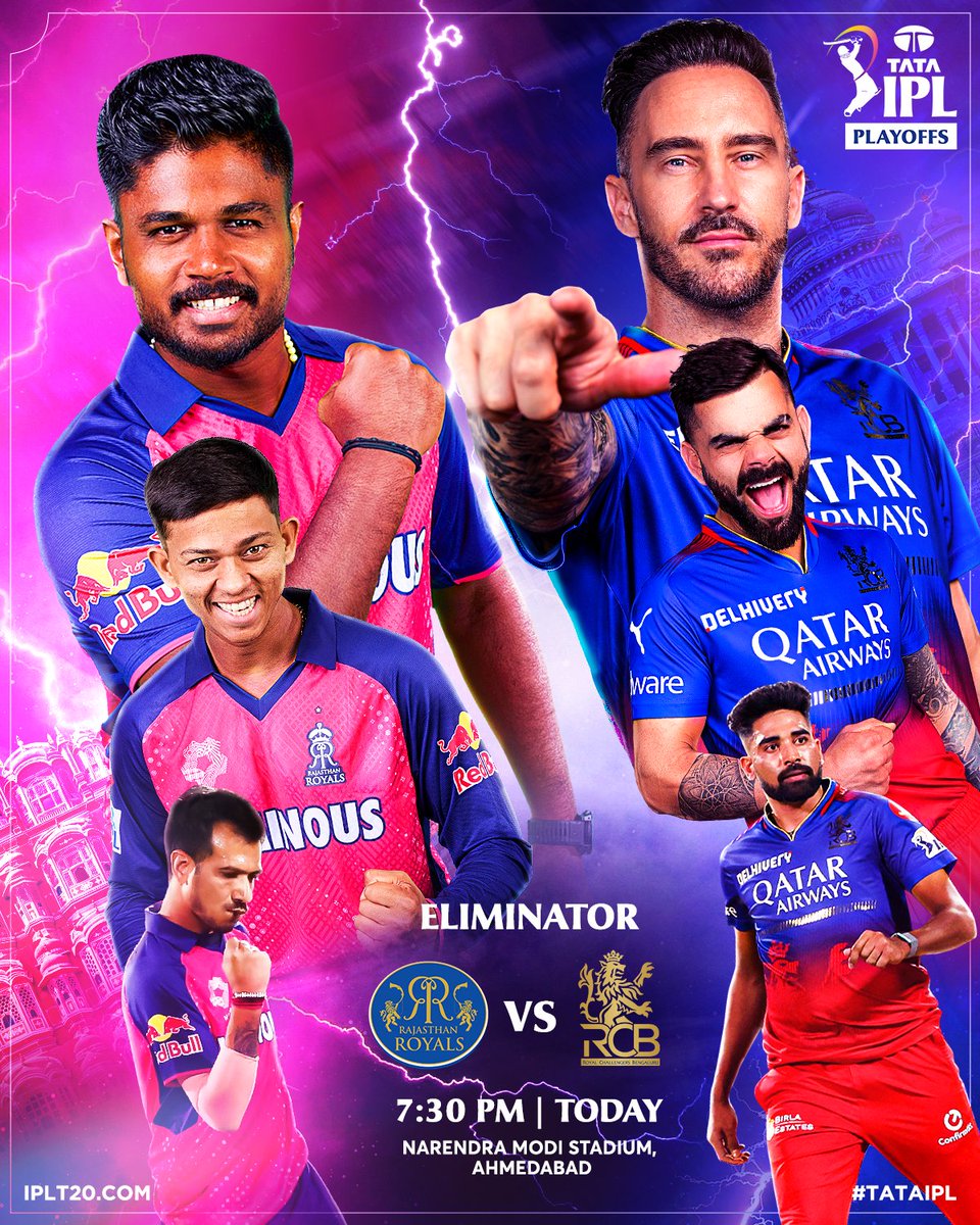 Inching closer to the #Eliminator ⏳

Who are you backing to go to Chennai? 🤔 

💗 🆚 ❤️

⏰ 7:30 PM IST
💻 IPLT20.COM
📱 Official IPL App 

#TATAIPL | #RRvRCB | #TheFinalCall