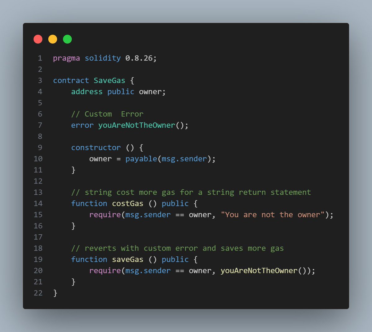 ekino_France's tweet photo. Le saviez-vous ?
Avec la nouvelle version de @solidity_lang 0.8.26 Vous pouvez désormais utiliser des instructions require avec des erreurs personnalisées pour réduire le coût du gaz, améliorer la lisibilité et le debug lors de la correction des erreurs. https://t.co/K5uC5TjjWG