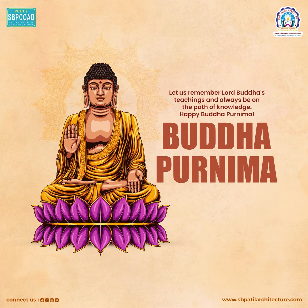 Wishing everyone a blessed Buddha Purnima! Let's take inspiration from Lord Buddha's teachings of compassion, peace, and enlightenment. May this auspicious day illuminate our lives with wisdom and inner harmony. #PCET #SBPCOAD #BuddhaPurnima #BuddhaJayanti #Vesak #GautamaBuddha