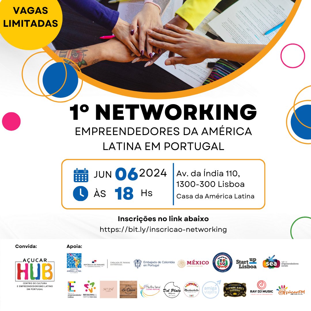 1º Networking de Empreendedores da América Latina em Portugal
6 de junho, 18h
Casa da América Latina (Avenida da Índia, 110, Lisboa)