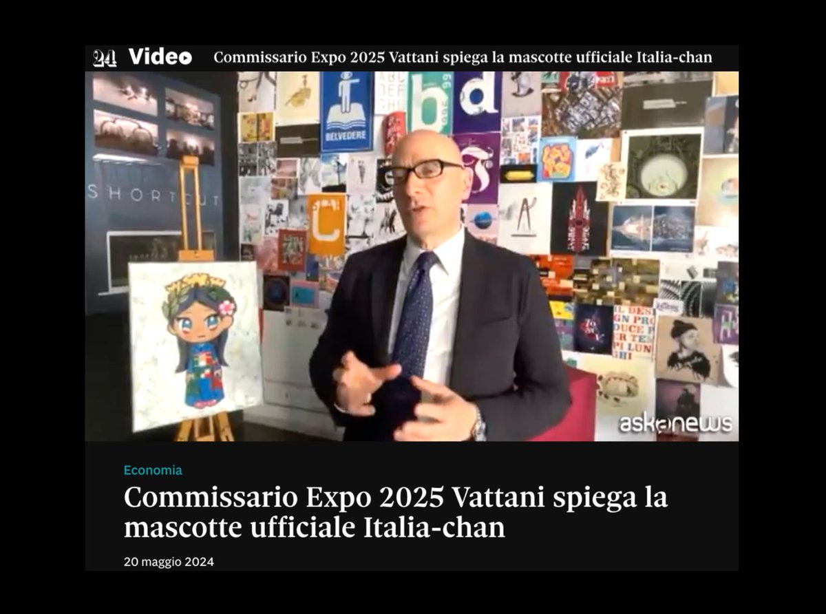 Italia-chan, la mascotte che rappresenta l'Italia a #Expo2025 #Osaka 'racconta in modo divertente ma istituzionale il nostro #saperfare'. Così il Commissario 🇮🇹@mariovattani sul progetto e sulla collaborazione con il designer @simonelegno 👉shorturl.at/4VluH