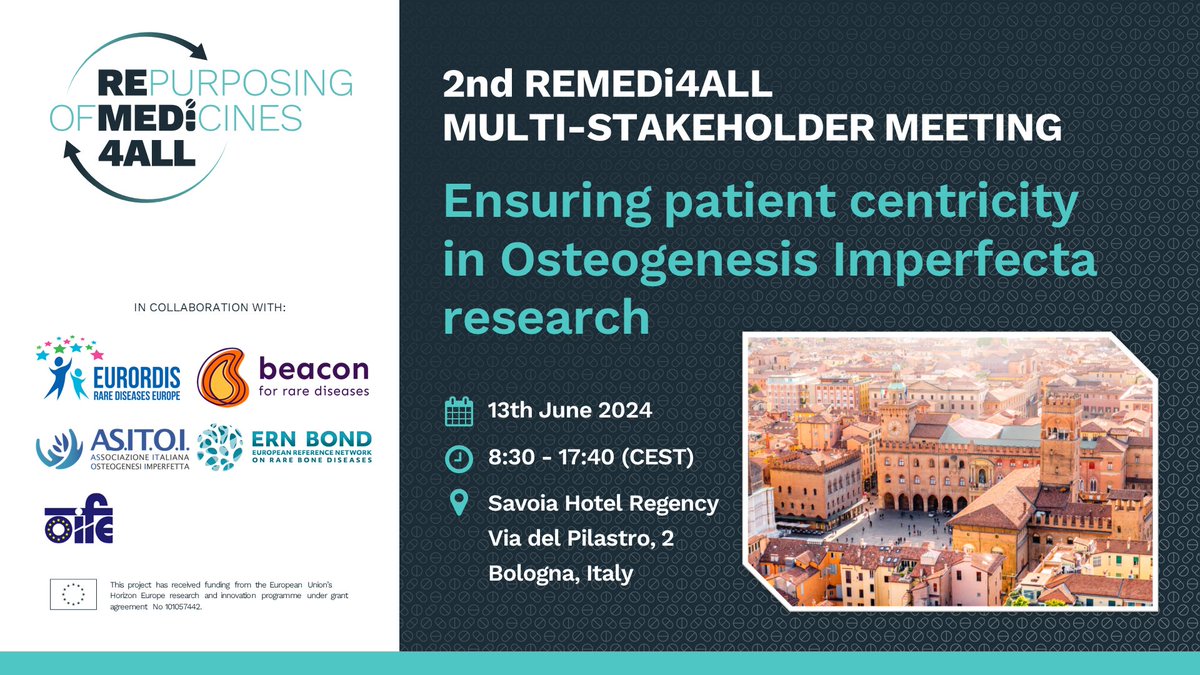 We're excited to host patients, clinicians, academics & others at the upcoming @REMEDi4ALL Multi-stakeholder Meeting on Osteogenesis Imperfecta research 13 June! Let's amplify the patient voice in every discussion. 👉Find out more here: remedi4all.org/event/2nd-mult… #R4ALL