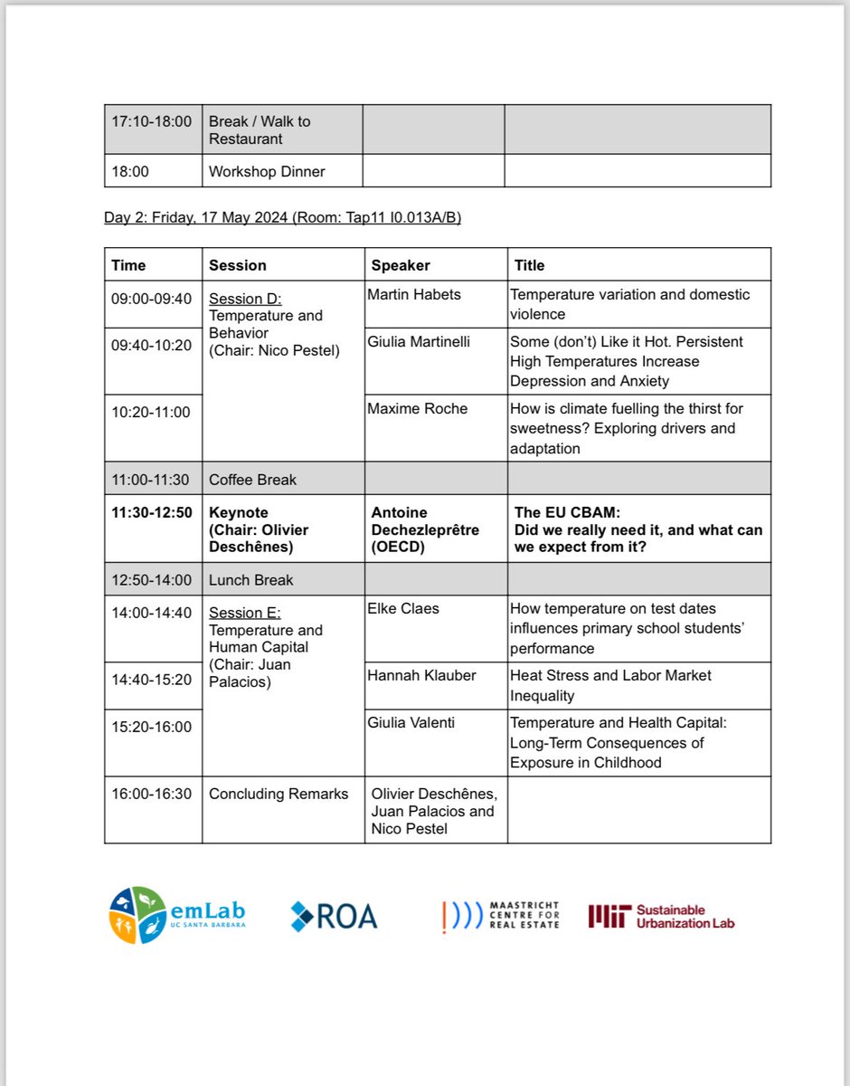 Looking back at an amazing "<a href="/MaastrichtU/">Maastricht University</a> Workshop on Applied Economics of the Environment" last week together w/ <a href="/JPalaciosTem/">Juan Palacios</a> &amp; <a href="/O_Deschenes/">Olivier Deschenes</a>. Thanks to all participants for great presentations and to <a href="/umsbe/">School of Business and Economics @UM</a> @ROAMaastricht for support! #MAEE2024