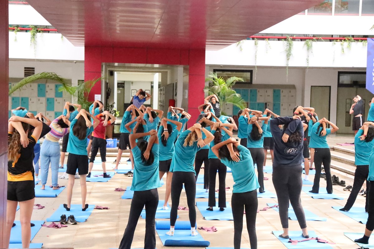 Our secondary students participating in the Core and Strength-Training Week with morning Pilates. What a fun and healthy start to the day! #SISLearns #ibschool #internationalschool #fitnessweek