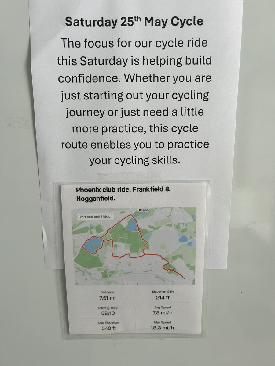 Led cycle ride leaving from the Phoenix Centre this Saturday morning at 10am. A route pictured below has been planned specifically to suit the needs of participants who wish to develop their cycling skills. Come along to the Phoenix Centre Saturday morning to join in 🚲