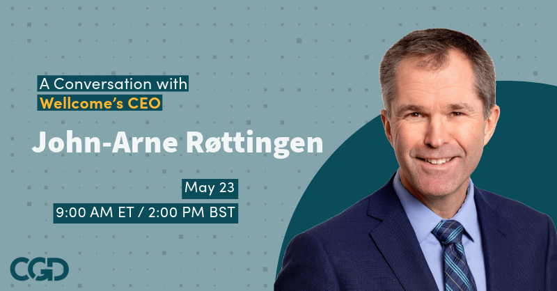 📅 TOMORROW: Join @CGDev's @peterbaker17 and @wellcometrust's new CEO @jarottingen for a special conversation on the present state of play in global health, what John-Arne sees as the key future priorities, and more. RSVP 👇 #CGDtalks bit.ly/3QFovCY