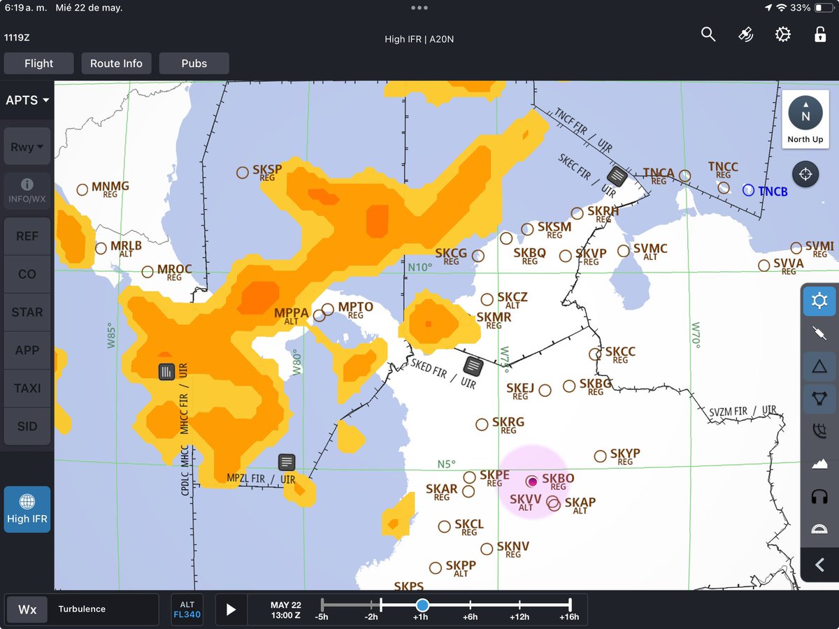 Algo de turbulencia en el cruce hacia Centroamérica. Rionegro con baja visibilidad.