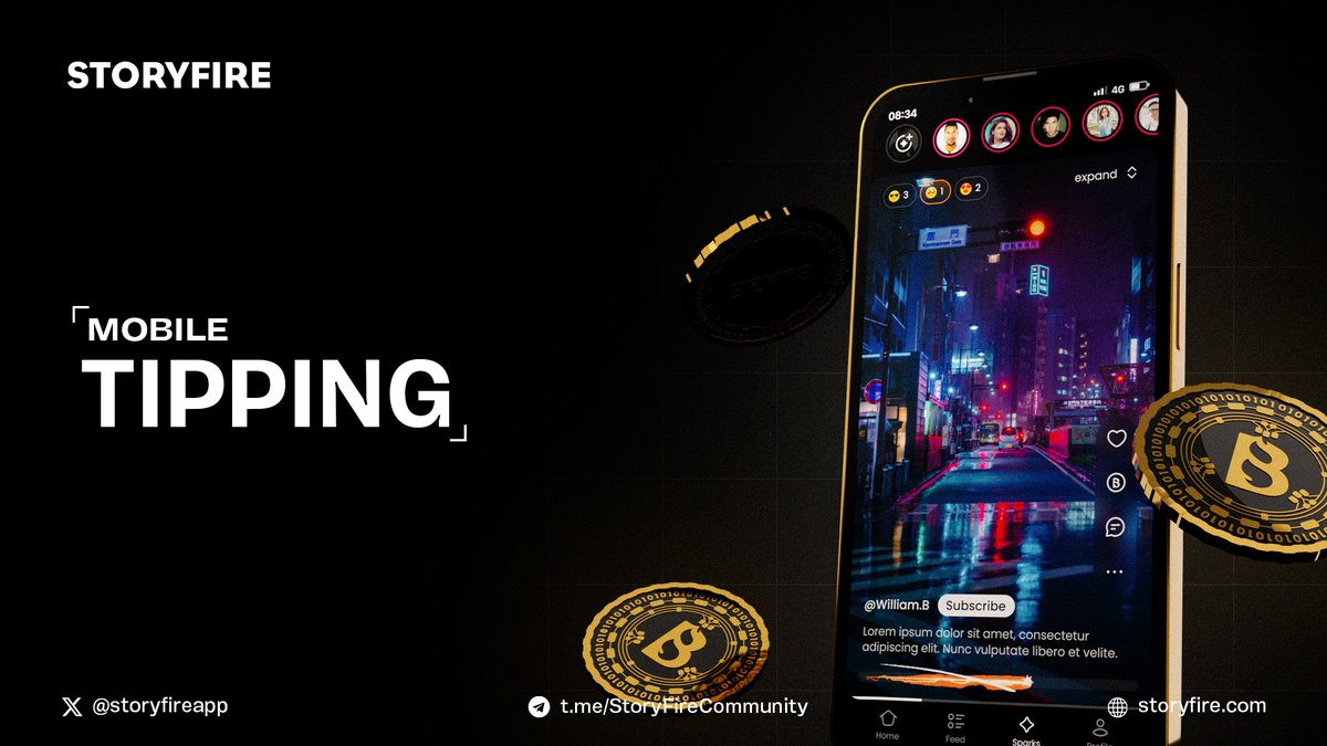 💸 INTRODUCING MOBILE TIPPING 💸 Mobile tipping will be at the forefront of StoryFire - spark reactions are about to get lit 🔥 Users will be able to earn, tip and gift $BLAZE to fellow content creators directly through the StoryFire platform, with comments coming along with