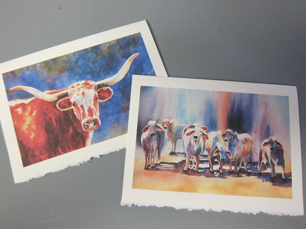 etsy.com/listing/930098… @RTobaison @WatercolorsNMore #EJWTT #BrahamBullsTexasLonghornNoteCards #WatercolorArtPrints