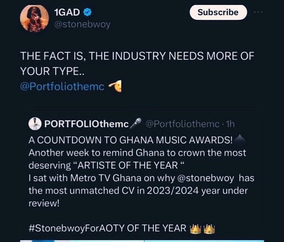Charlie The Way The Thing Dey Go If They Don’t Give StoneBwoy the “Artiste Of The Year” at this year’s TGMAs, There Go Be Another brawl Ooo! This Time E no go Be Gûn, E Go Be Grenadè 💣 Cuz Charlie Jigga Make Wild Pass!!! Na A Whole “Global International Artist” Wey E Make