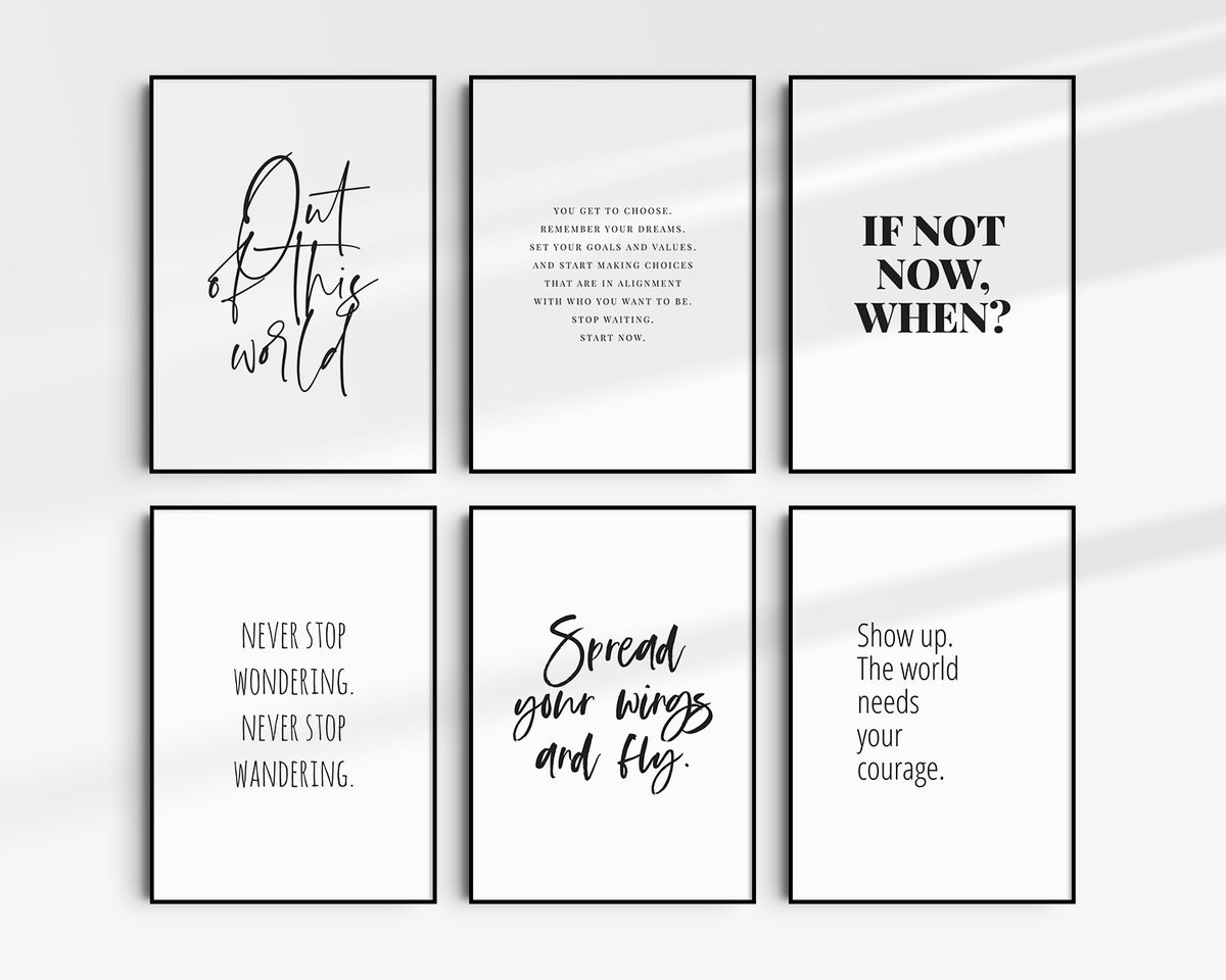 🔥 Today 40% off all the products in my Etsy shop. Printable wall art quotes SET OF 6. Inspirational, motivational, encouraging quotes. Black and white quote art. Clean, minimal, aesthetic. papermoonprintart.etsy.com/listing/121020…