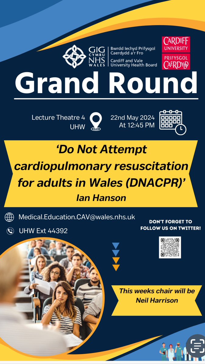 evaasoftie's tweet photo. Ian Hanson, 
Resuscitation Practitioner presenting at Grand Round now….attend Lecture Theatre 4, UHW or on TEAMS. https://t.co/kh5ax7x8GC