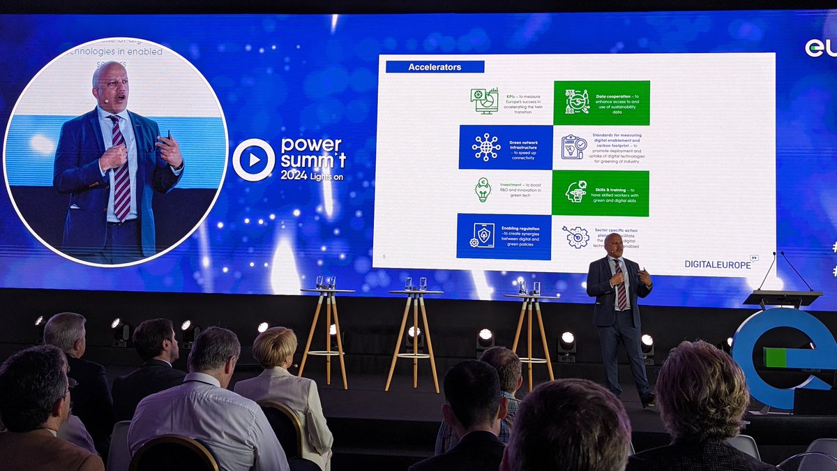 At #PowerSummit24, @Ray1Pinto from @DIGITALEUROPE points out that Europe is not behind in digitalization. He identifies several key technologies for future success. For instance, advanced chips, #AI, and connectivity.
#EEfuturist