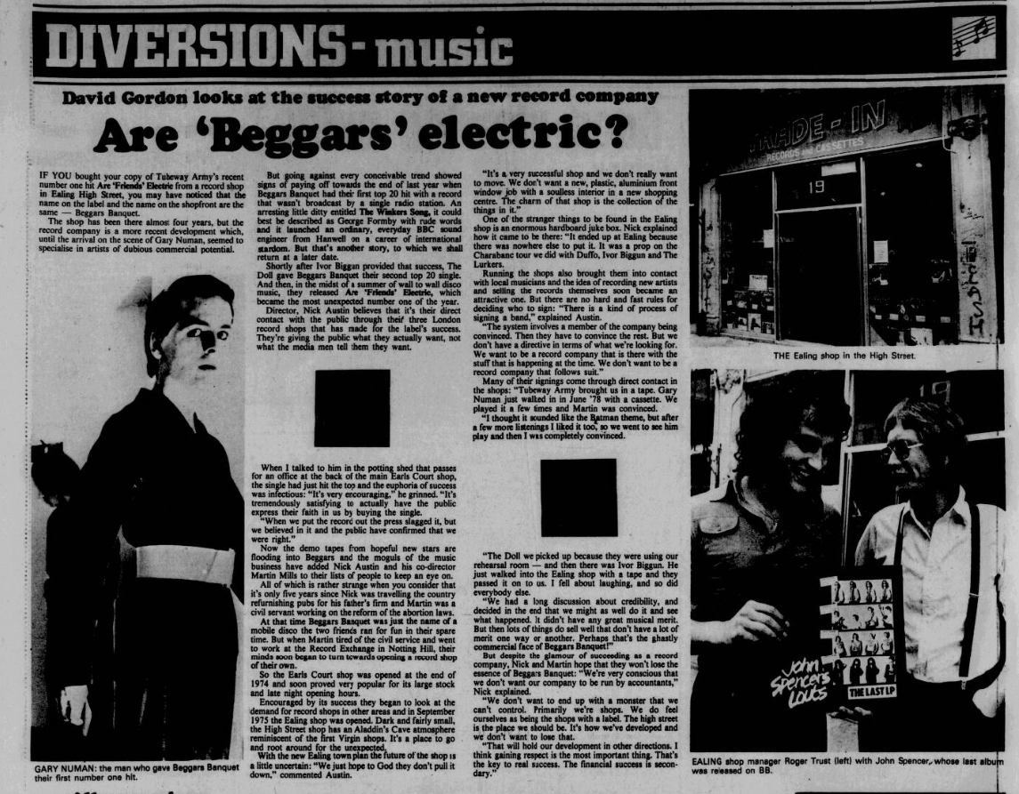 A short history of Beggars Banquet (and that awful pic of #GaryNuman again) from the Greenford & Northolt Gazette August 10 1979.  As usual, these articles are archived for your perusal.