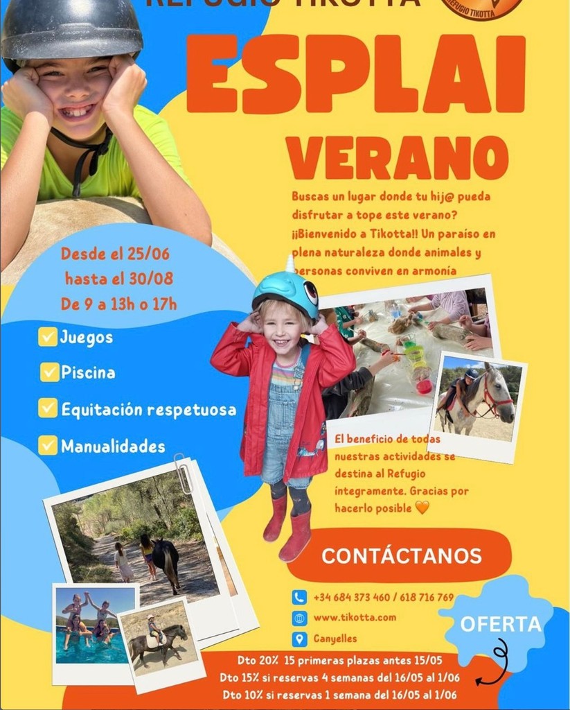 ☀️🐴 Tikotta – Verano 2024 🐴☀️ un verano lleno de aventuras en nuestro Campus de Verano Tikotta! 📆 Del 25 de junio al 30 de agosto Equitación natural, juegos, gimcanas, piscina y acampadas temáticas. Niños y jóvenes de 4 a 18 años. 📞 684 373 460 / 618 716 769 ¡Te esperamos!