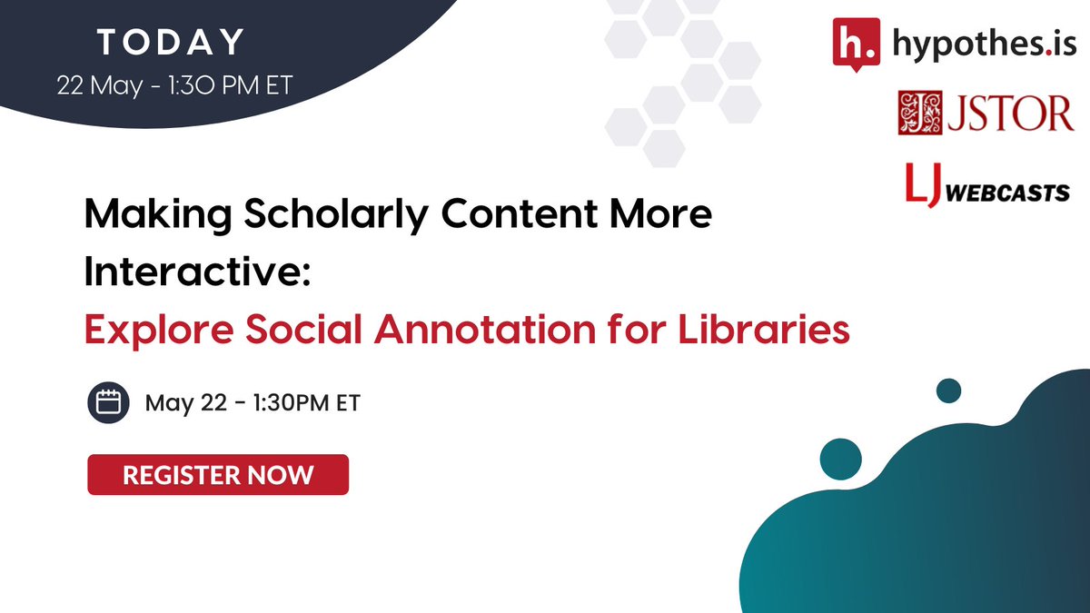 Join @Hypothesis & @JSTOR today at 1:30 PM ET for a webinar on social annotation in higher ed. Experts will share tips for better text comprehension.

Register now! hubs.li/Q02xCDrf0 #EdTech #SocialAnnotation #HigherEd