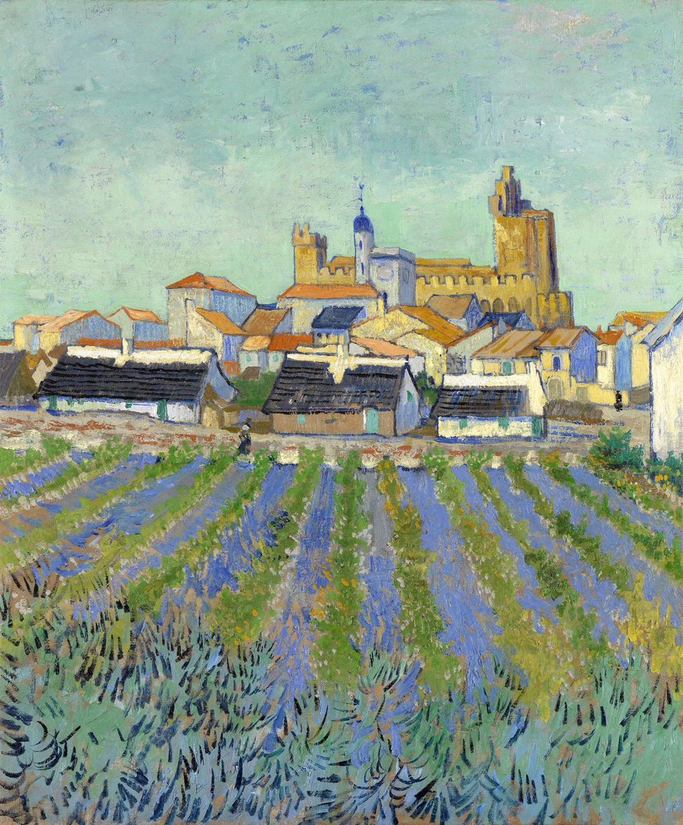 Did you notice? 🔎 Vincent painted the sides of the houses facing the sun in warm and light tints, and the shadow sides in blue. ‘View of Saintes-Maries-de-la-Mer’, 1888. © Kröller-Müller Museum