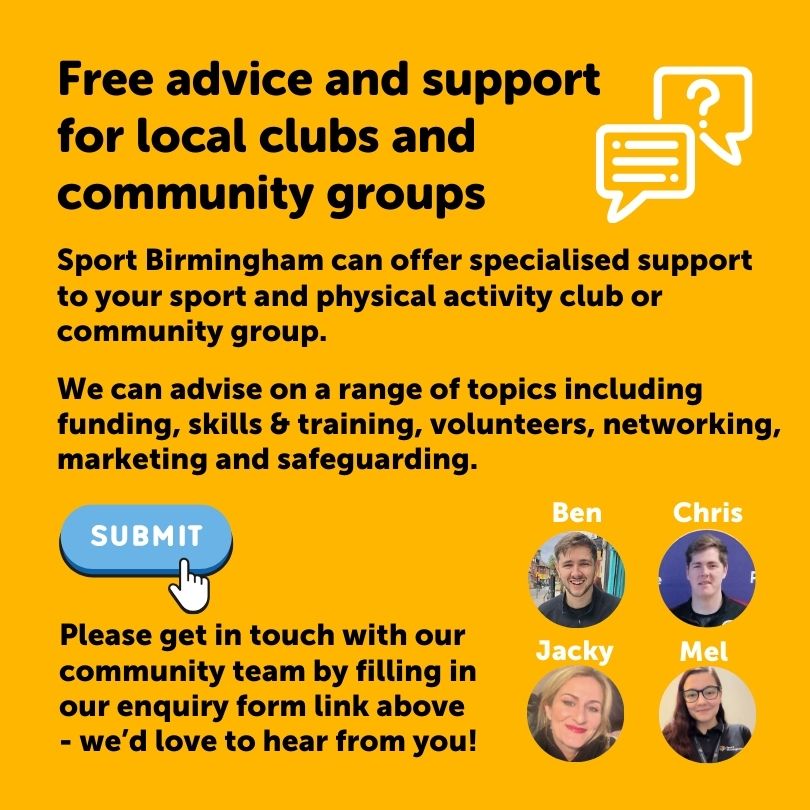 👋 Meet Ben, Mel, Chris and Jacky! Our incredible Officers at Sport Birmingham who are here to help local sports clubs and community groups. ✍️ Click the link to access their enquiry form - bit.ly/3UXibsP #communitysupport #ActiveBirmingham