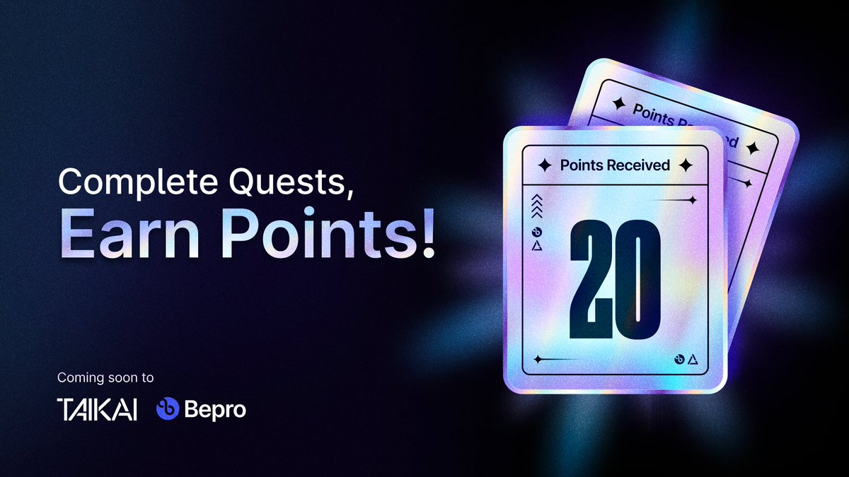 Introducing Points! 💯 It’s time to make your experience more fun & rewarding 😉 We’re launching Points - a system that rewards you for completing different quests at TAIKAI 🫶 Best part? You will be able to swap Points for awesome prizes and more! Stay tuned.. we’re just