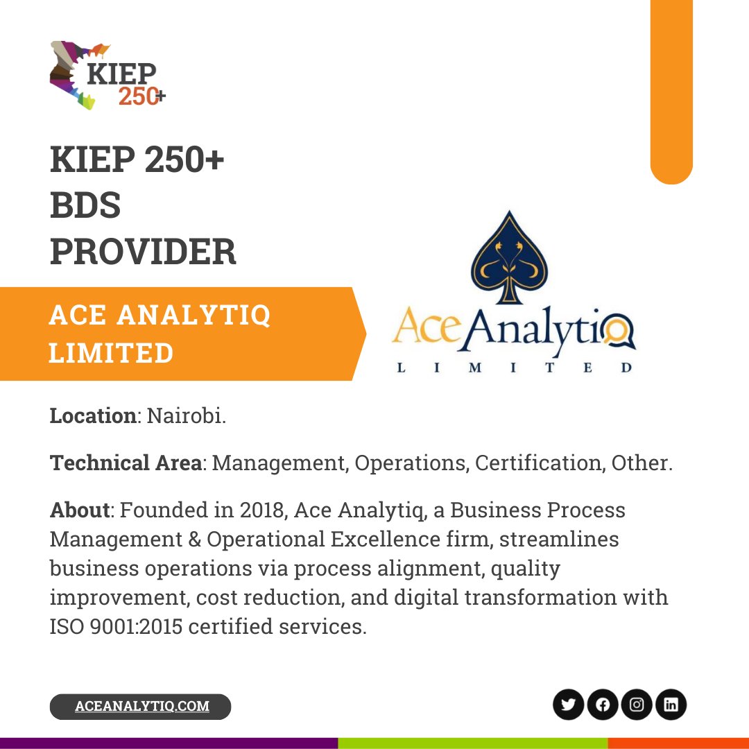 Just like @AceAnalytiq, you too can join our Business Development Service (BDS) provider community. Apply here: 250plus.kiep.go.ke/bds-providers-…. #KIEP250Plus #SMEsupport #SMEs #TechnicalAssistance #KenyanBusiness