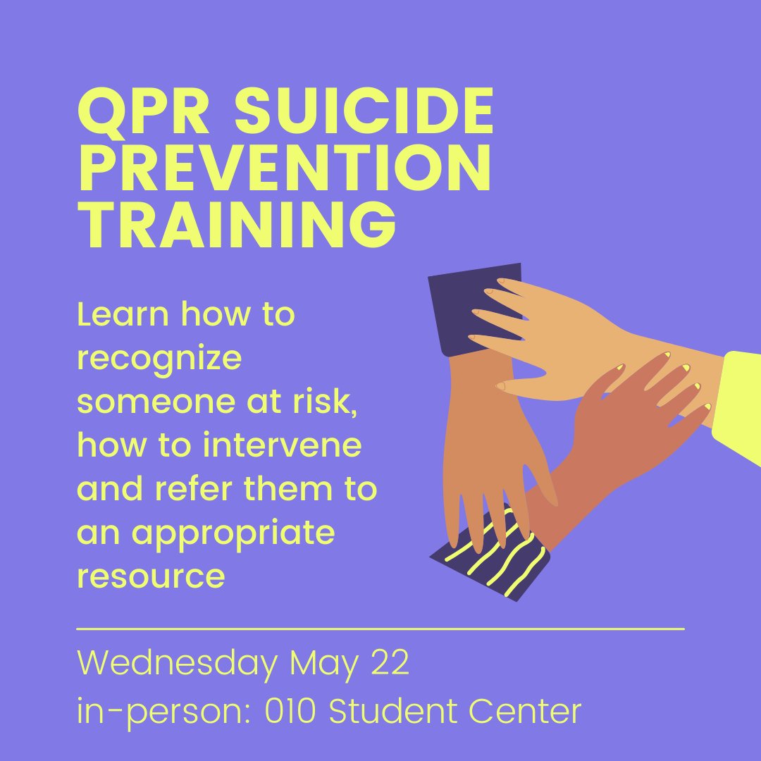 QPR suicide prevention training today! Get certified today, and learn how to save a life.  ⁠

Visit the event page for more details: events.wayne.edu/2024/05/22/qpr…

⁠#MentalHealthAwarenessMonth