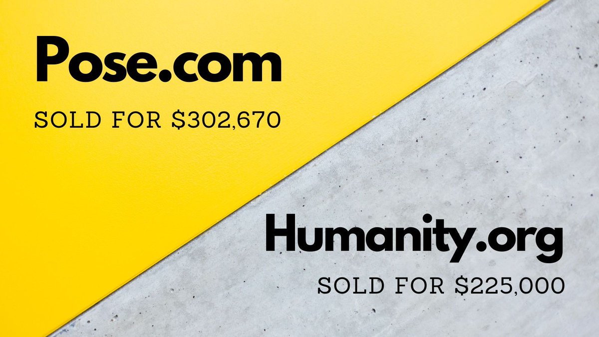 Yesterday saw $919k in domain name sales including: $302,670 Pose․com $225,000 Humanity․org $21,250 BuddyLoans․com $10,099 BedBug․com $9,888 Acorea․com Full list 👉 namebio.com/daily #Domains