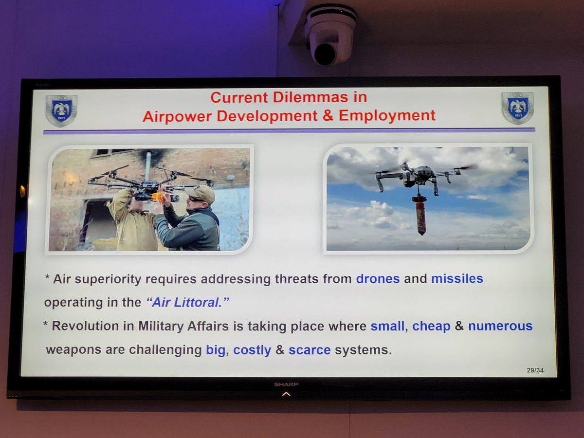 We are witnessing the 'democratisation of air power' says Maj Gen Turan - missiles, cheap drones making it impossible to achieve air superority in conventional way by counter air mission. #FCAS24