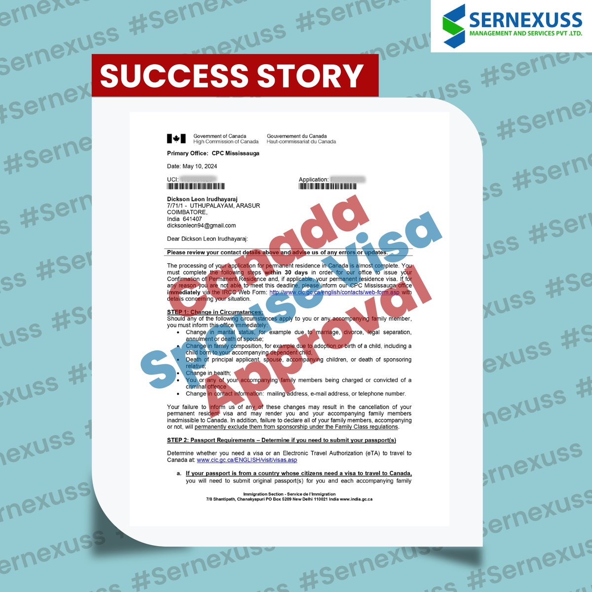 Congratulations, Dear Dickson Leon Irudhayaraj, on successfully obtaining a Canada Spouse Visa Approval. #happyclients #canadaspousevisa #success #spousevisa #sernexuss #sernexussimmigration