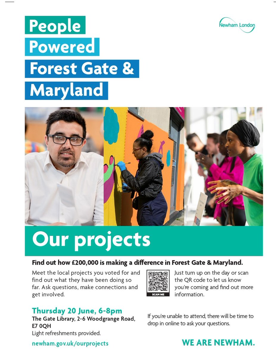 Newham's People Powered Places are projects voted for by the community. 

Head to Forest Gate library on 20th June (6-8pm) to see what's been happening so far and how you can get involved: newhamco-create.co.uk/en/events/a44d…

#ForestGate #Maryland #Newham #PeoplePoweredPlaces