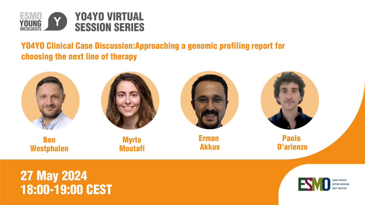 Do not miss the chance to attend the upcoming YO4YO Clinical Case Discussion where @BenWestphalen, @mkmoutafi, @Erman_Akkus and Paolo D’arienzo will discuss how to approach a genomic profiling report for choosing the next line of therapy. 📌ow.ly/BoLO50RP7H1