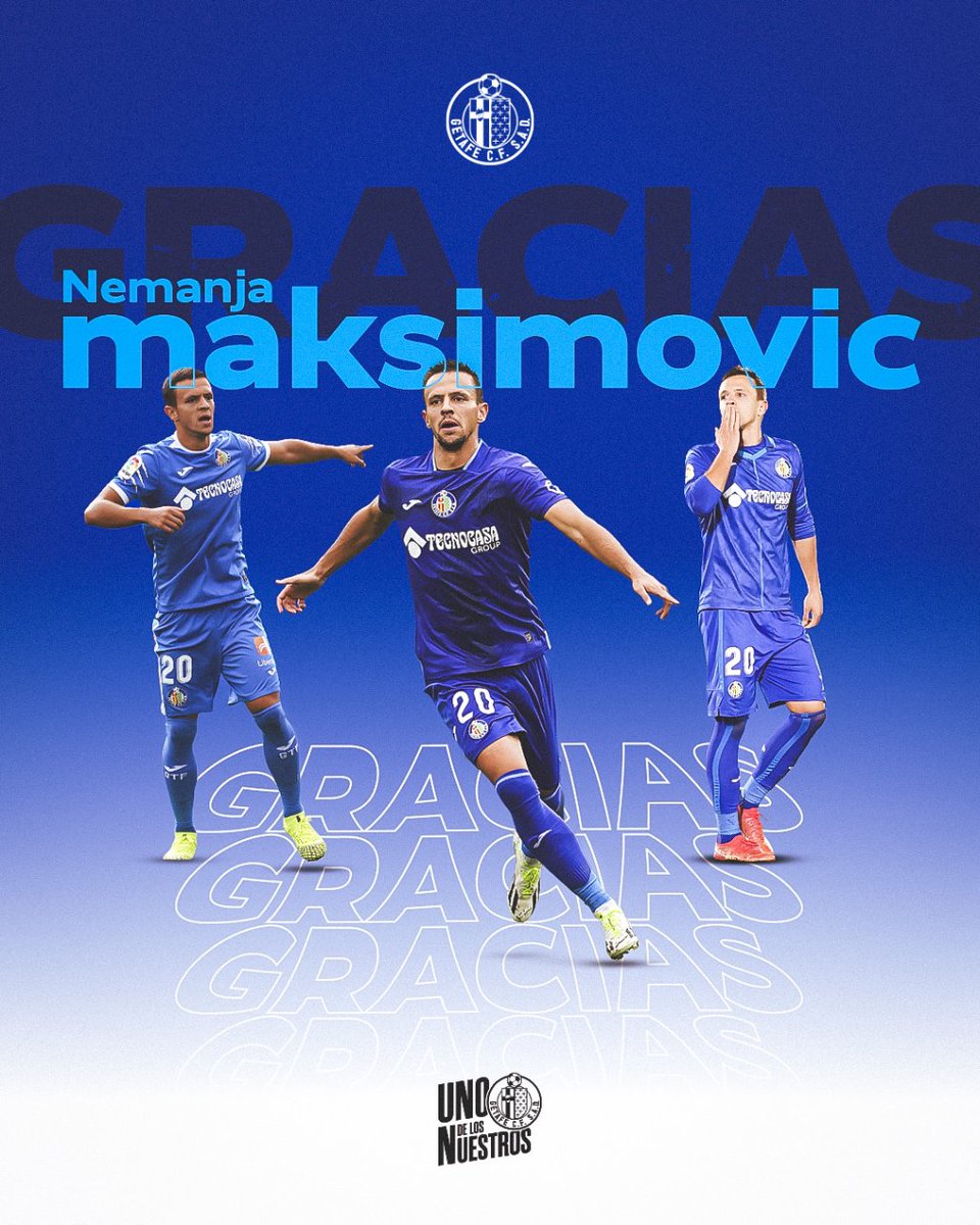 Maksi, 𝗟𝗘𝗬𝗘𝗡𝗗𝗔 𝗔𝗭𝗨𝗟𝗢𝗡𝗔 👑💙 🧭 El serbio se despide del Getafe CF tras seis temporadas en el club y 221 partidos oficiales disputados. ¡Eres 𝕌ℕ𝕆 𝔻𝔼 𝕃𝕆𝕊 ℕ𝕌𝔼𝕊𝕋ℝ𝕆𝕊, Nemanja! 😍 #GraciasMaksi