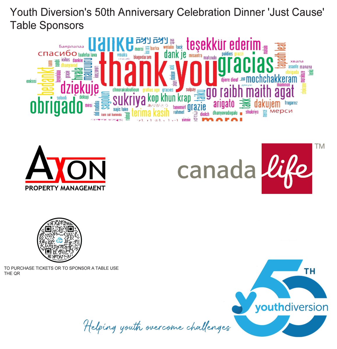 Youth Diversion (@youthdiversion) on Twitter photo With our 50th Anniversary Dinner around the corner, we welcome on board <a href="/AxonProperties/">Axon Property Management</a> and <a href="/canadalifeco/">Canada Life</a> as 'Just Cause' table sponsors. Thank you so much for being part of our celebration and for making a difference in our community. #anniversarycelebration #locallove #ygk With our 50th Anniversary Dinner around the corner, we welcome on board <a href="/AxonProperties/">Axon Property Management</a> and <a href="/canadalifeco/">Canada Life</a> as 'Just Cause' table sponsors. Thank you so much for being part of our celebration and for making a difference in our community. #anniversarycelebration #locallove #ygk