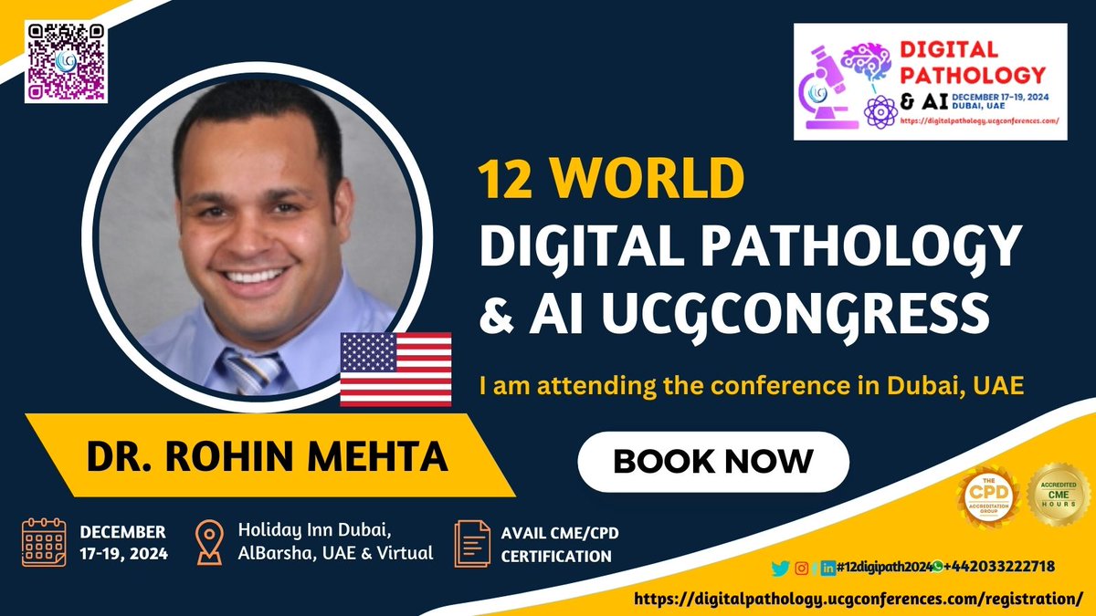 DrKhadijaAlAmi1's tweet image. the12th Digital Pathology &amp;amp; AI UCGCongress from December 17-19, 2024 in Dubai, UAE &amp;amp; Virtual. 
Register Now: digitalpathology.ucgconferences.com/registration/
#ConferenceRegistration #DigitalPathologyTrends