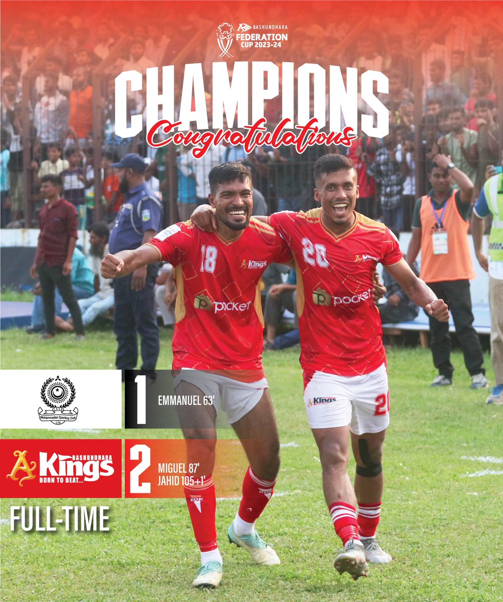 120 min ⏱️ do decide 
Champions we are… 🏆

Bashundhara Kings 2-1 Mohammedan SC Ltd.

Federation Cup 23/24 🥇 

#borntobeat #BashundharaKings #FederationCup #mypocket #BashundharaGroup