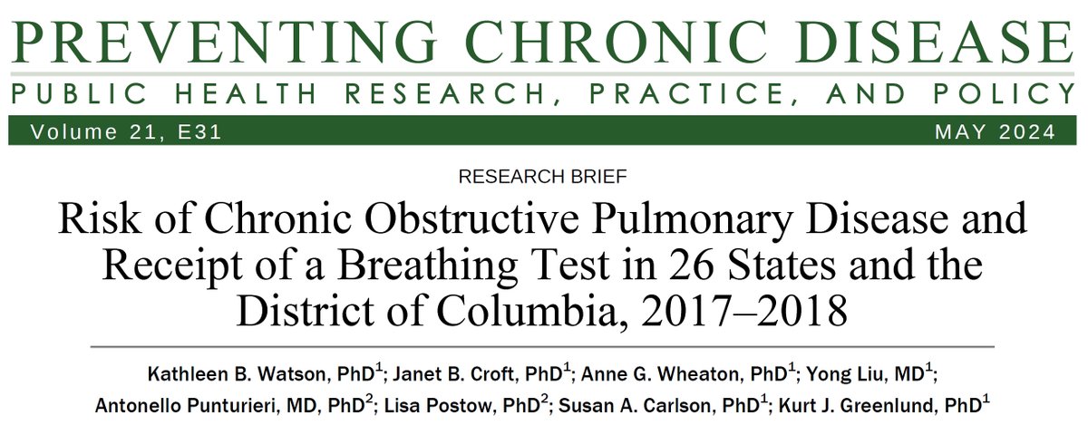 #ChronicCough occurs in individuals with & without #lungdisease, and is the 2nd most common respiratory symptom among adults reporting no #COPD dx

Watson et al. @CDCgov highlight the need for early screening for #COPD & increased awareness. @CDCPCD #CDC.  bit.ly/3K8mE5Y